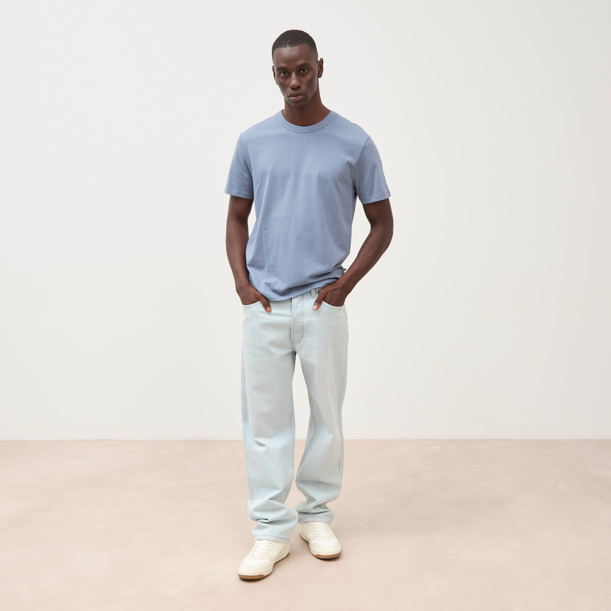 T-shirt en coton manches courtes bleu gris homme