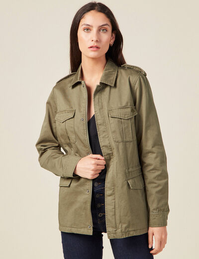 Veste droite poches àrabat vert kaki femme
