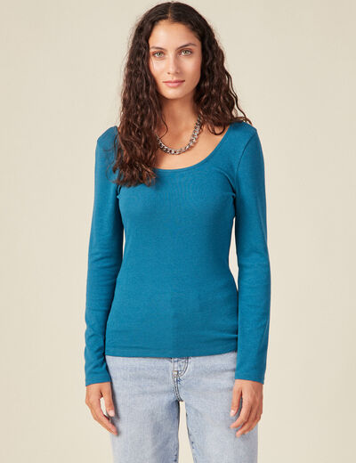 T-shirt manches longues bleu pétrole femme