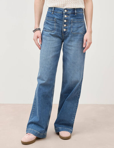 Jeans bootcut taille haute denim stone femme