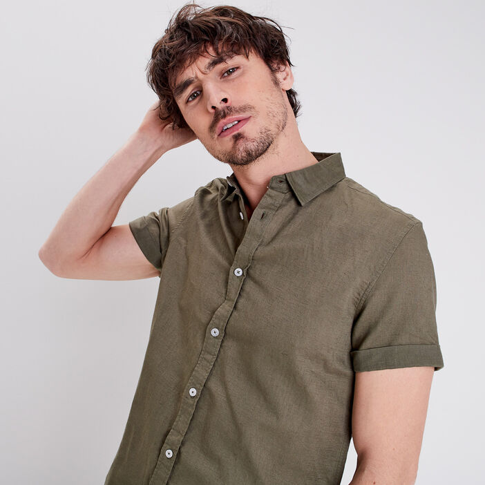 Chemise manches courtes vert kaki homme