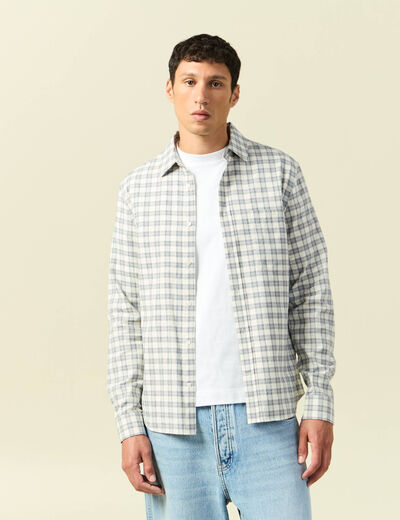 Chemise droite courte en coton ecru homme