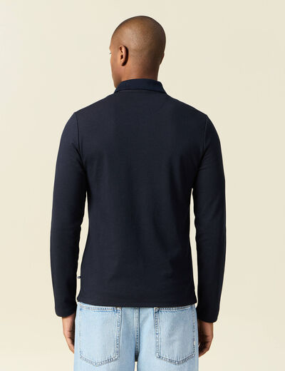 Polo manches longues bleu marine homme