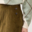 Jupe droite courte en velours vert olive femme