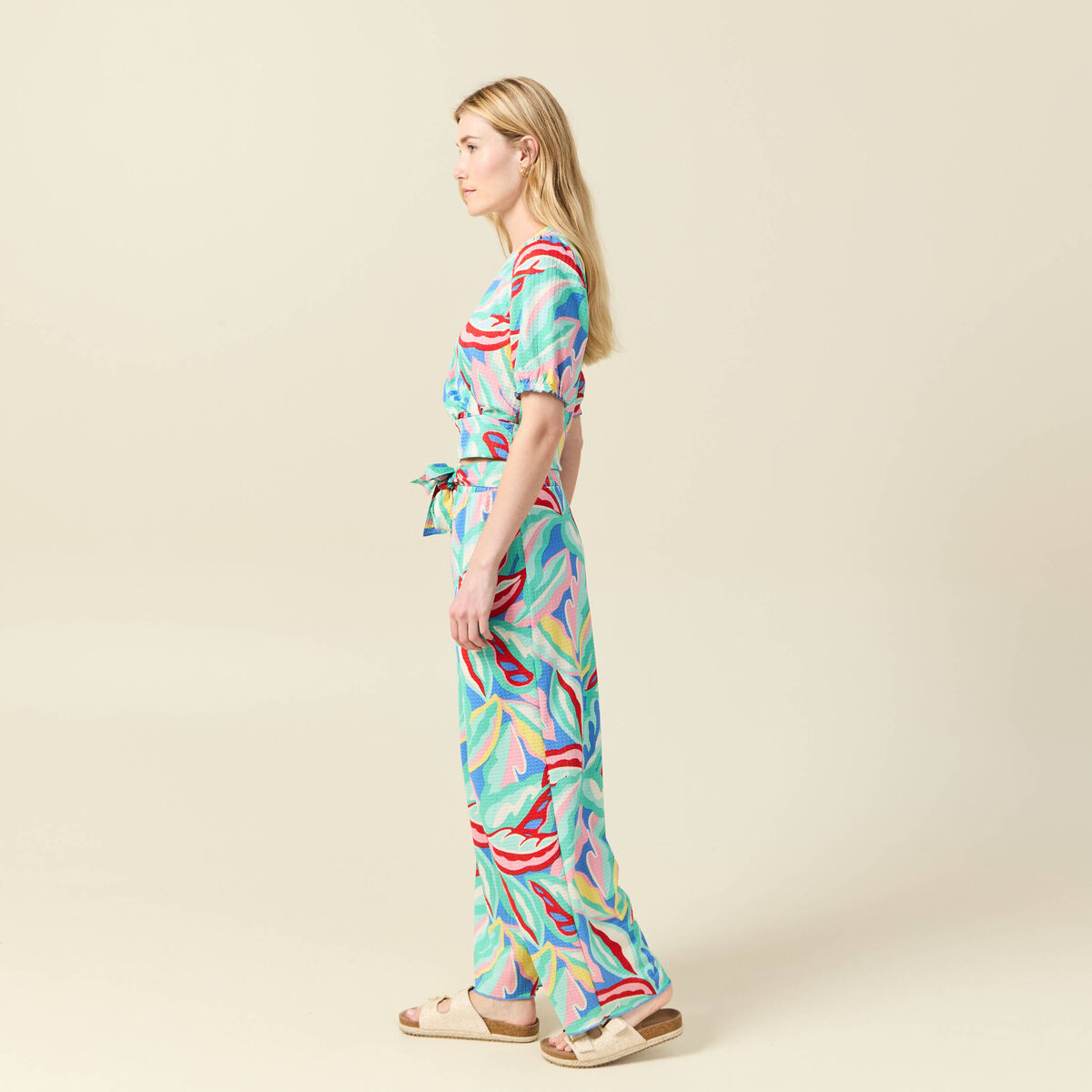 Pantalon fluide large multicolore femme