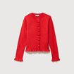 Gilet droit manches longues col rond rouge femme