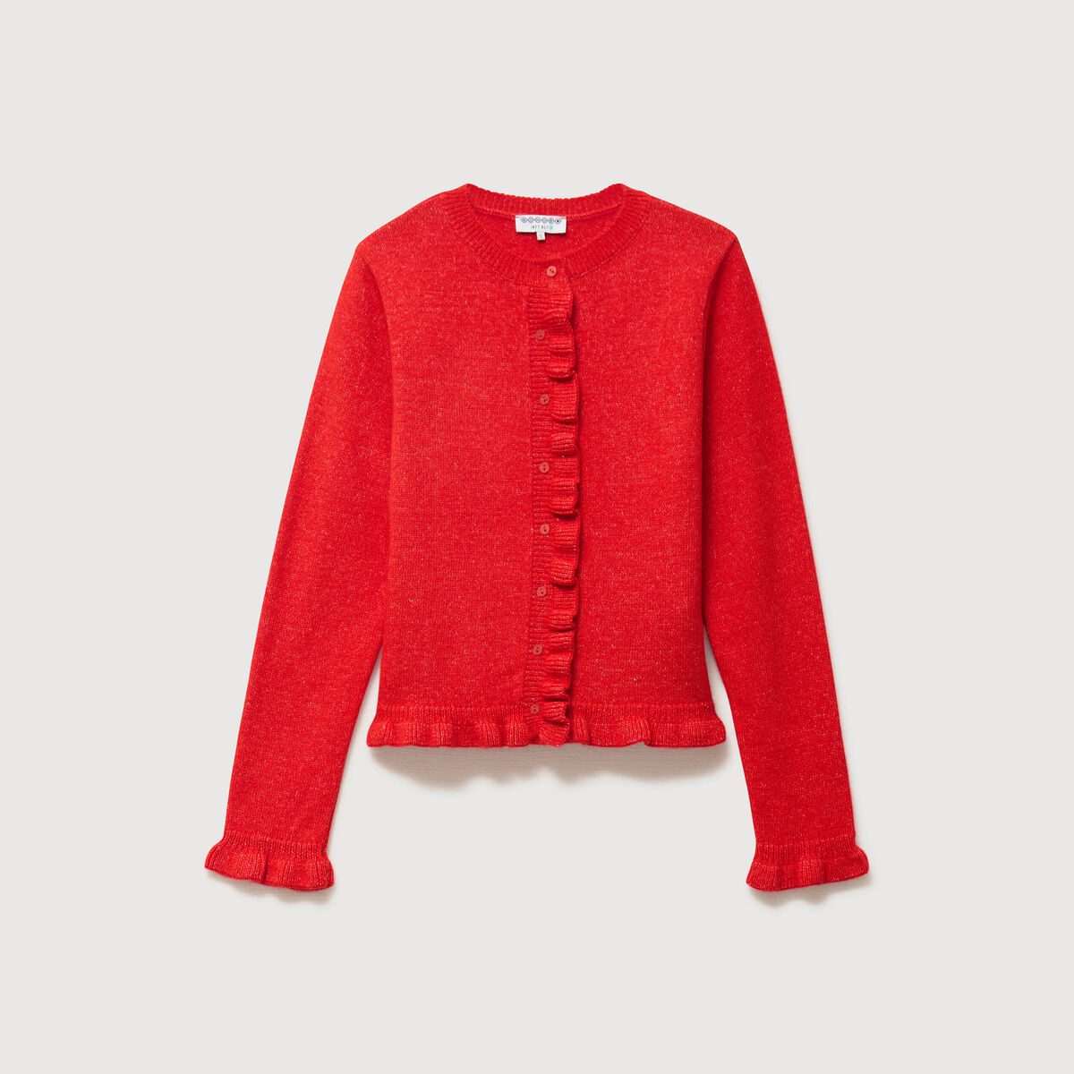 Gilet droit manches longues col rond rouge femme