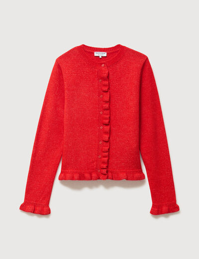 Gilet droit manches longues col rond rouge femme