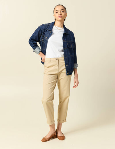 Pantalon taille haute fluide marron clair femme
