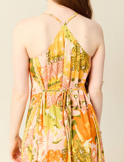 Robe longue droite orange corail femme