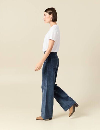 Pantalon large taille haute en velours gris femme