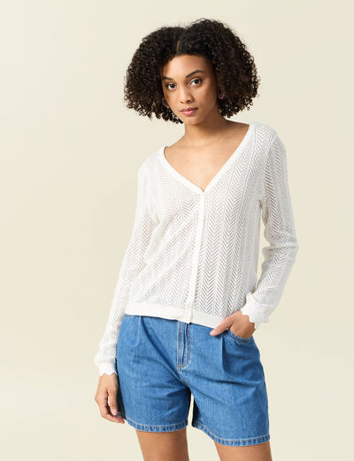 Gilet dos devant ajouré ecru femme