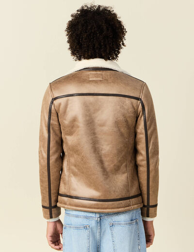 Blouson suédine zippé marron foncé homme
