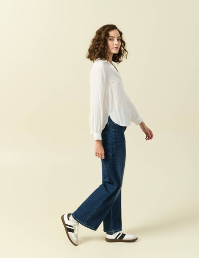 Blouse manches longues col V fluide ecru femme