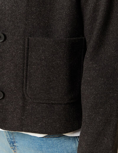 Cardigan droit court col classique gris fonc&eacute; femme
