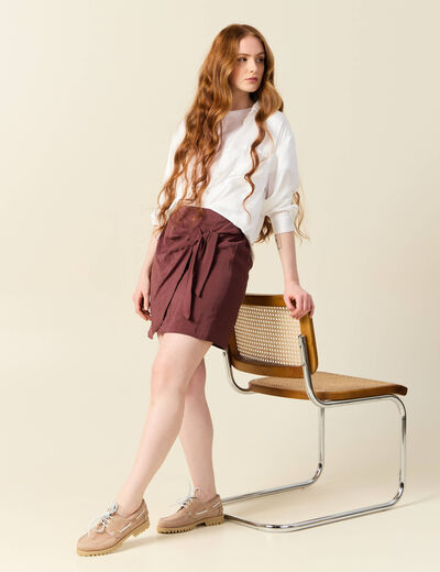 Jupe droite satin marron femme