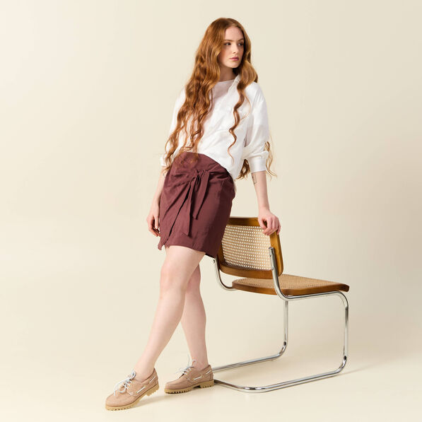 Jupe droite satin marron femme