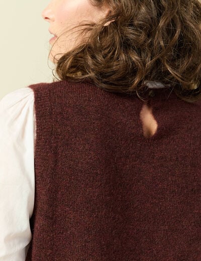 Pull 2 en 1 col rond manches longues marron femme