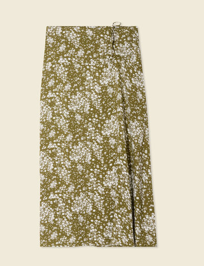 Jupe longue portefeuille vert olive femme