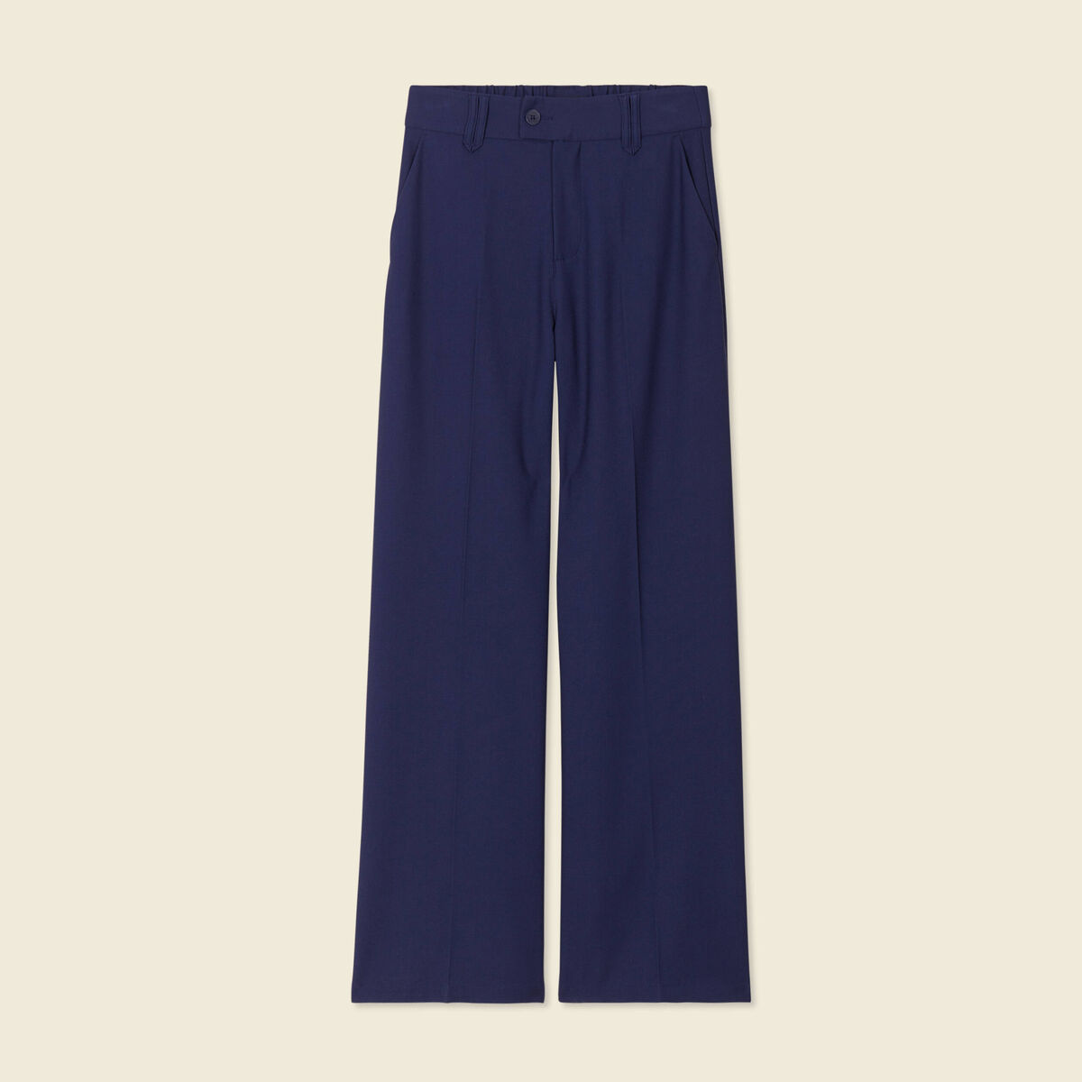 Pantalon city large à pinces bleu marine femme