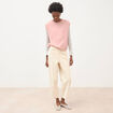 Pantalon taille haute velours resserr&eacute; ivoire femme