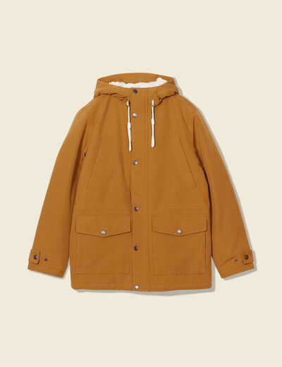 Parka droite à capuche marron homme