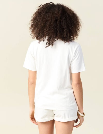 T-shirt manches courtes brodé ecru femme