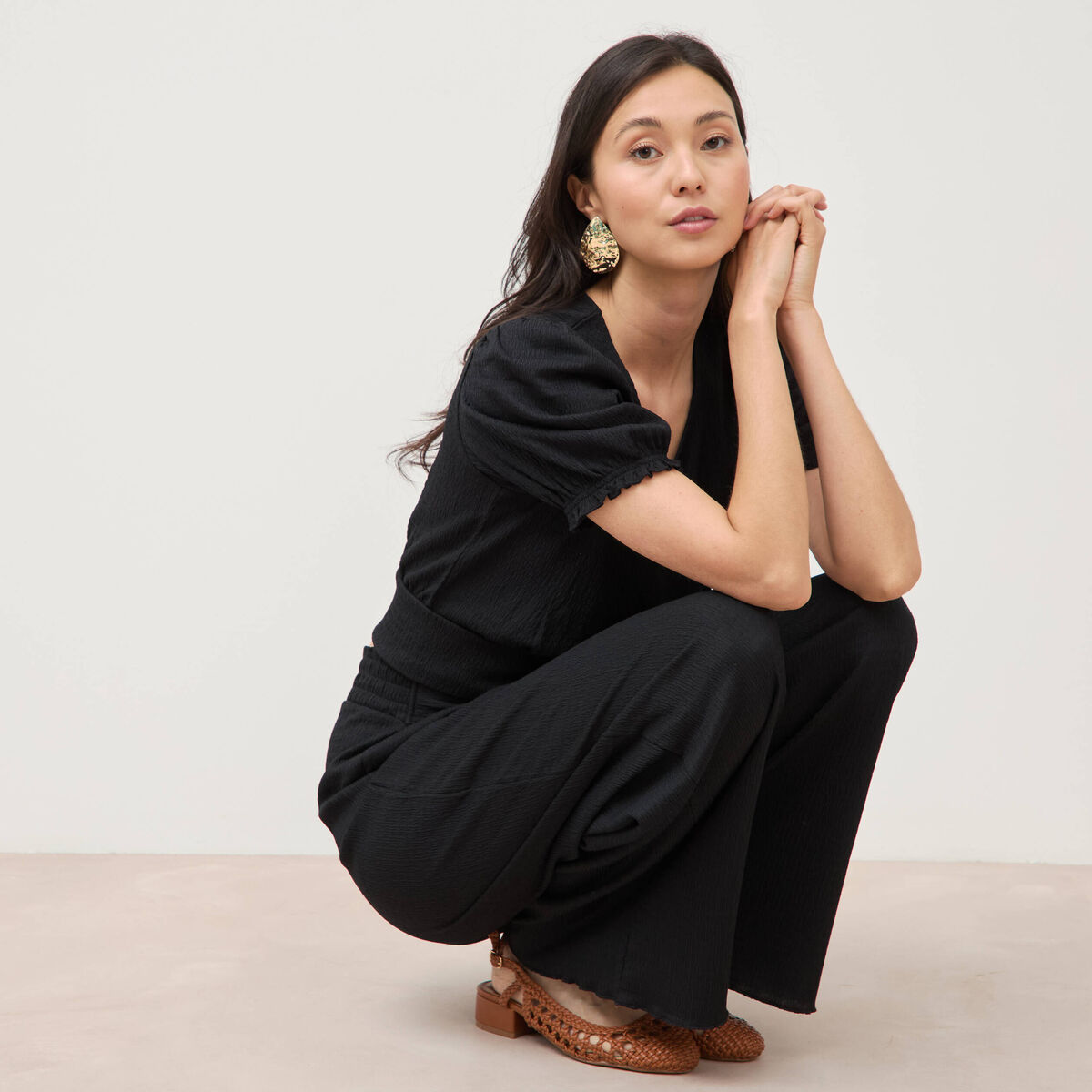Pantalon loose avec ceinture noir femme