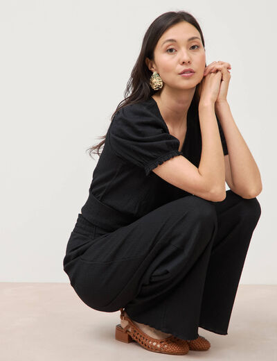 Pantalon loose avec ceinture noir femme