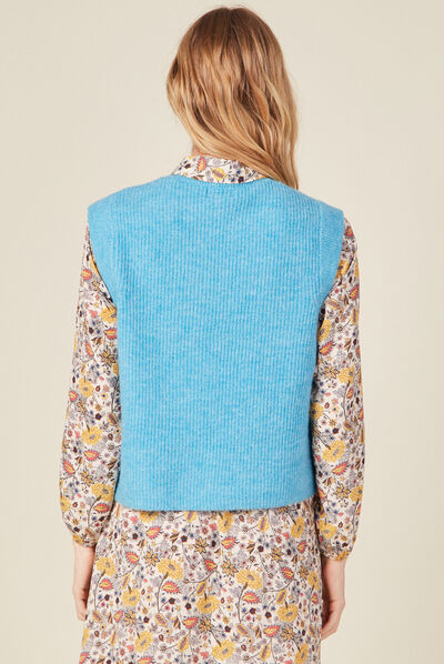 Pull sans manches bleu femme