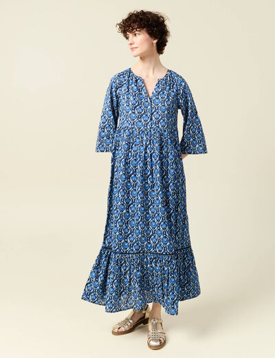Robe longue droite bleu femme