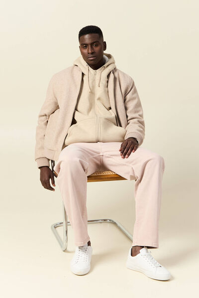 Sweat manches longues zippé beige homme