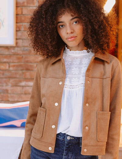 Blouson manches longues col classique marron femme