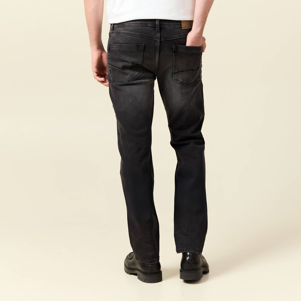 Jeans straight longueur 34 denim denim noir homme