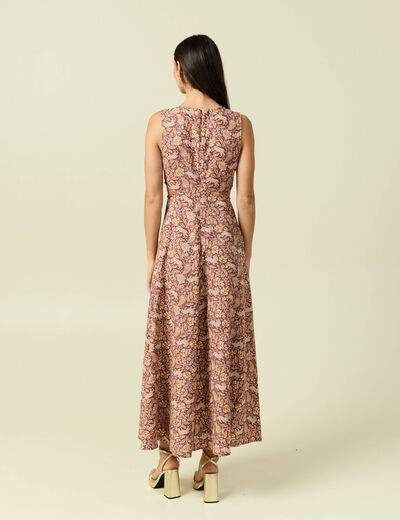 Robe sans manches col v beige moyen femme