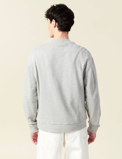 Sweat col rond manches longues en coton gris homme