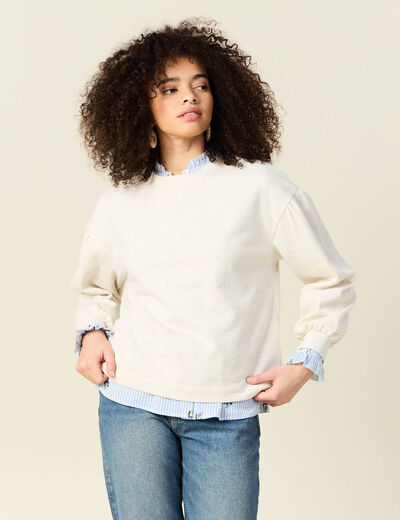 Sweat manches longues ecru femme