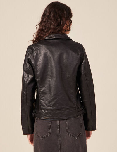Veste esprit biker droite noir femme