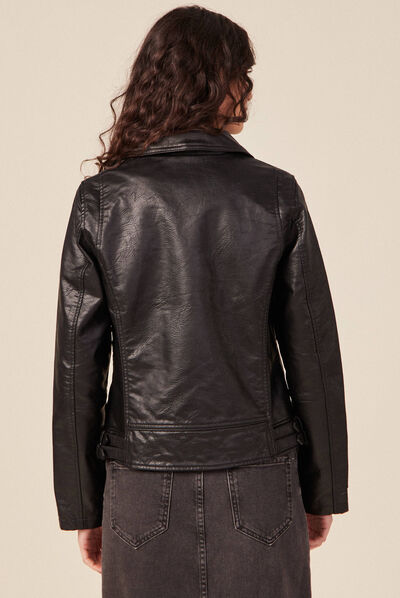 Veste esprit biker droite noir femme