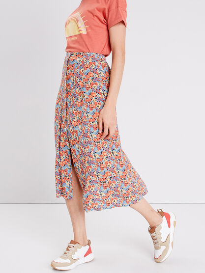 Jupe longue droite orange corail femme