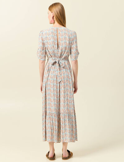 Robe longue évasée col en V blanc femme