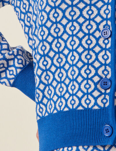 Gilet manches longues boutonné bleu femme