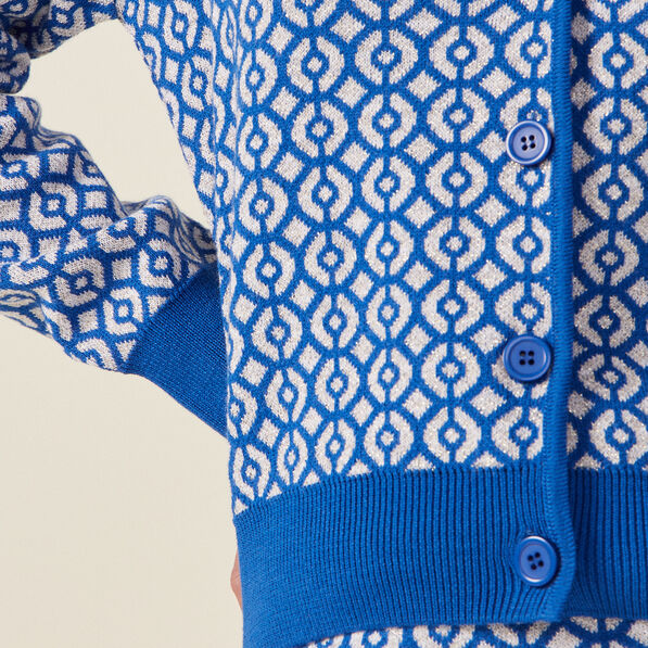 Gilet manches longues boutonné bleu femme