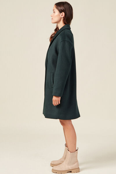Manteau droit long vert foncé femme