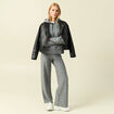 Pantalon large taille haute en maille gris femme