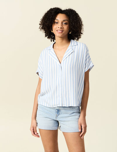 Chemise manches 3/4 bleu femme