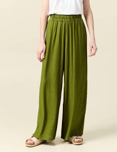 Pantalon large vert olive femme