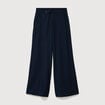 Pantalon large taille haute ceinture bleu fonc&eacute; femme
