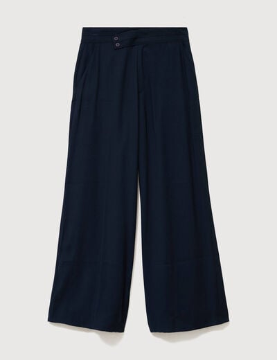 Pantalon large taille haute ceinture bleu fonc&eacute; femme