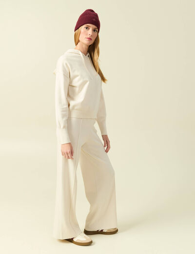 Sweat &agrave; capuche manches longues creme femme